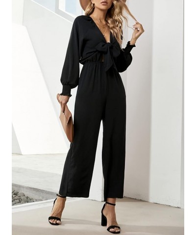 Rompers for Women Dressy Spring Summer Tie Knot Front Sexy V Neck Jumpsuits C Black $26.39 Rompers