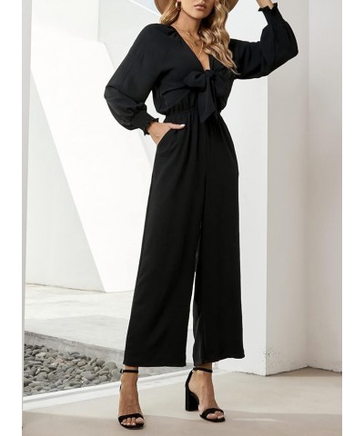 Rompers for Women Dressy Spring Summer Tie Knot Front Sexy V Neck Jumpsuits C Black $26.39 Rompers