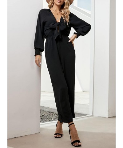 Rompers for Women Dressy Spring Summer Tie Knot Front Sexy V Neck Jumpsuits C Black $26.39 Rompers