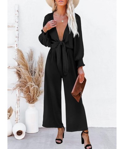 Rompers for Women Dressy Spring Summer Tie Knot Front Sexy V Neck Jumpsuits C Black $26.39 Rompers