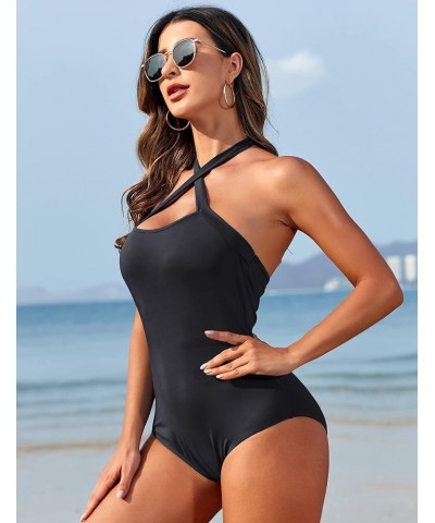 Women's Sexy Criss Cross Sleeveless Halter Neck Bodysuits - Stylish Summer Tank Tops Black $10.00 Tanks