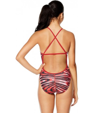 Women's Swimsuit One Piece Prolt Cross Back Printed Adult Team Colors Wave Red $20.20 Swimsuits