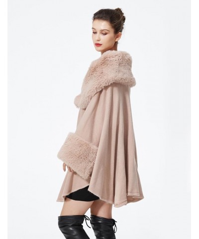 Women Cape Poncho with Fur Trim Winter Faux Fur Shawl Wrap Coat Sleeveless Cardigan Cloak Pink-new Update $31.28 Coats