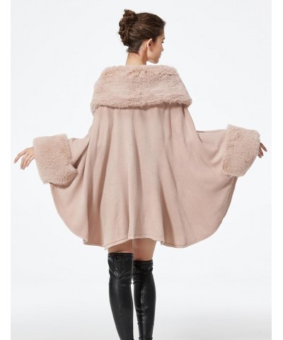 Women Cape Poncho with Fur Trim Winter Faux Fur Shawl Wrap Coat Sleeveless Cardigan Cloak Pink-new Update $31.28 Coats