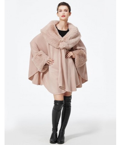 Women Cape Poncho with Fur Trim Winter Faux Fur Shawl Wrap Coat Sleeveless Cardigan Cloak Pink-new Update $31.28 Coats