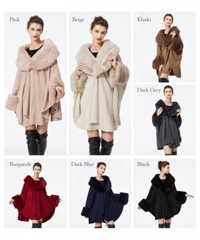 Women Cape Poncho with Fur Trim Winter Faux Fur Shawl Wrap Coat Sleeveless Cardigan Cloak Pink-new Update $31.28 Coats