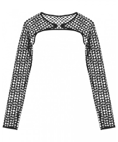 Womens Hollow Out Fishnet Crop Top See-Through Cover Ups O Ring Mock Neck Long Sleeve T-Shirt Blackfishnet $4.92 Others