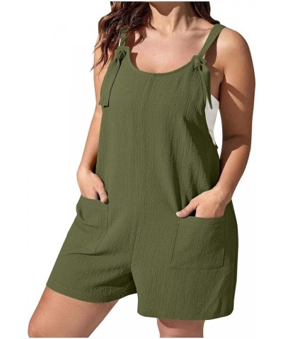 Women Rompers Casual Summer Adjustable Tie Knot Straps Short Bib Overalls 2024 Sleeveless Shorts Jumpsuits Pockets 07-army Gr...