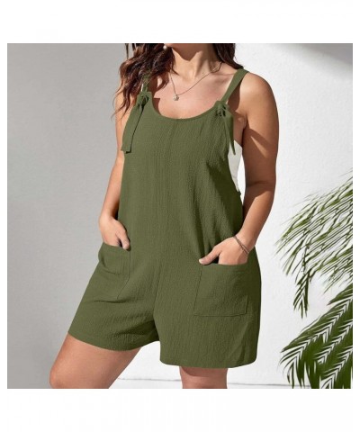 Women Rompers Casual Summer Adjustable Tie Knot Straps Short Bib Overalls 2024 Sleeveless Shorts Jumpsuits Pockets 07-army Gr...