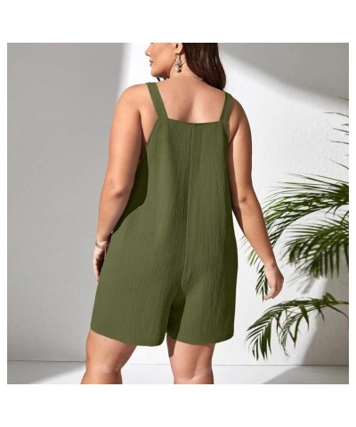 Women Rompers Casual Summer Adjustable Tie Knot Straps Short Bib Overalls 2024 Sleeveless Shorts Jumpsuits Pockets 07-army Gr...