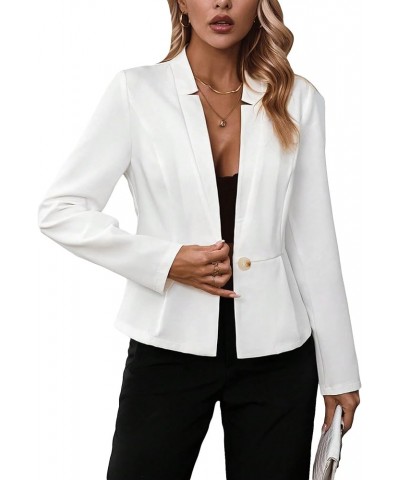 Women's Elegant Long Sleeve Solid Blazer Button Down Notched Detail Business Work Blazer Jacket White $10.59 Blazers