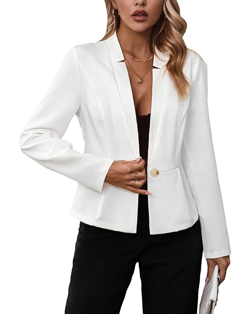 Women's Elegant Long Sleeve Solid Blazer Button Down Notched Detail Business Work Blazer Jacket White $10.59 Blazers