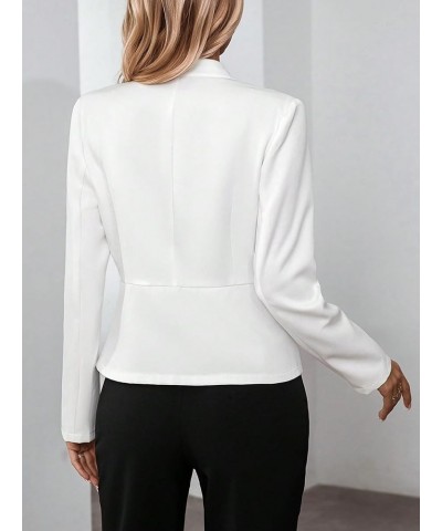 Women's Elegant Long Sleeve Solid Blazer Button Down Notched Detail Business Work Blazer Jacket White $10.59 Blazers