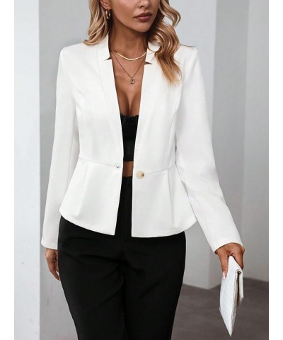 Women's Elegant Long Sleeve Solid Blazer Button Down Notched Detail Business Work Blazer Jacket White $10.59 Blazers