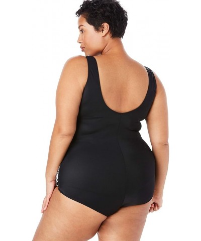 Women's Plus Size Sarong Front One Piece Swimsuit Black White Abstract $35.94 Swimsuits