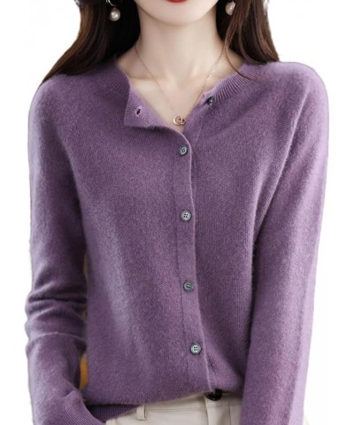 Cashmere Cardigan Sweaters for Women, 2024 Cashmere Button Front Long Sleeve Cardigan Soft Warm Knit Elastic Jumpers Purple $...