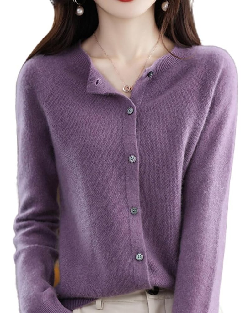 Cashmere Cardigan Sweaters for Women, 2024 Cashmere Button Front Long Sleeve Cardigan Soft Warm Knit Elastic Jumpers Purple $...