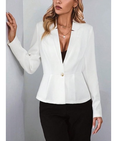 Women's Elegant Long Sleeve Solid Blazer Button Down Notched Detail Business Work Blazer Jacket White $10.59 Blazers