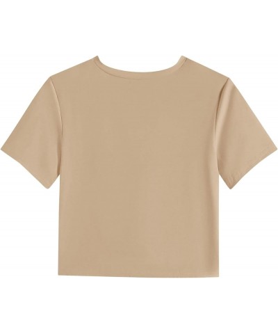 Women's Short Sleeve Twist Front Crop Tops Tee T-Shirt with Pocket. Light Khaki $8.80 T-Shirts