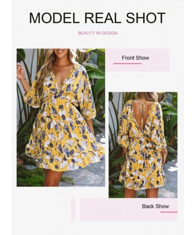 Womens 2023 Spring V Neck Ruffle Chiffon Elegant Mini Short Swing Skater Dresses B2 Yellow $12.69 Dresses