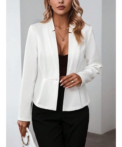 Women's Elegant Long Sleeve Solid Blazer Button Down Notched Detail Business Work Blazer Jacket White $10.59 Blazers