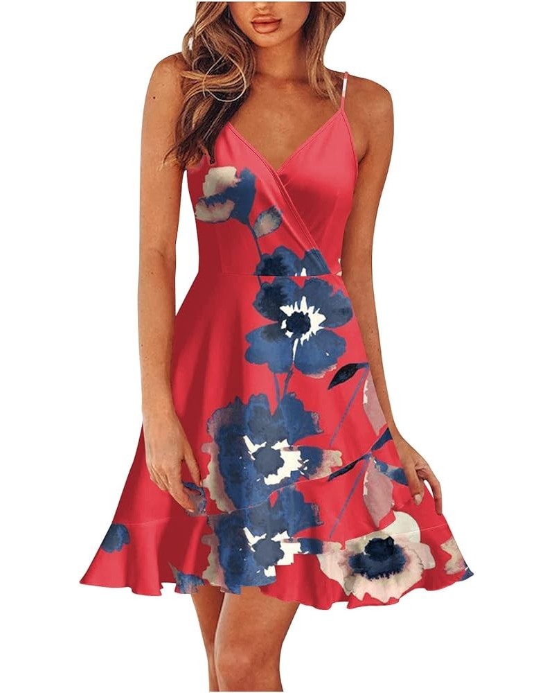 Women's Sexy Summer Dresses Dress Beach Knee Length Dress Adjustable Sling Dress Trendy Dresses 2023 F-red $11.16 Dresses