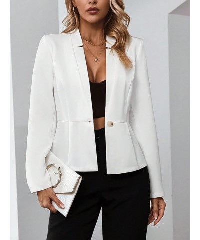 Women's Elegant Long Sleeve Solid Blazer Button Down Notched Detail Business Work Blazer Jacket White $10.59 Blazers