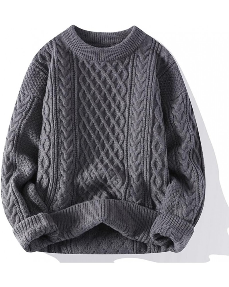 Women Cable Knit Vintage Chunky Sweater Loose Casual Knitted Sweater Unisex Woven Crewneck Knitted Top Grey $15.17 Sweaters