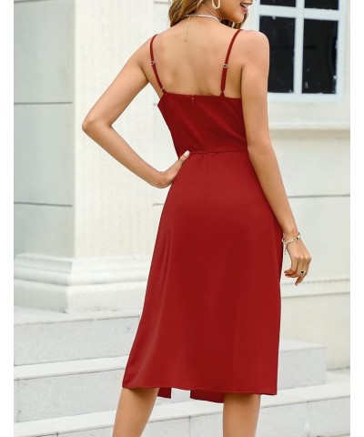 Womens Satin Cowl Neck Belted Dress Spaghetti Strap Cocktail Party Dress Sleeveless Cami Midi Dress Rust 10 $16.76 Activewear