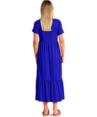 Women's 2023 Summer Casual Short Sleeve Crewneck Swing Dress Casual Flowy Tiered Maxi Beach Dress with Pockets Deep Blue $12....