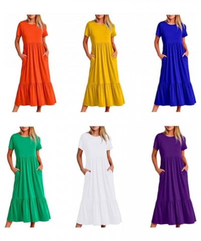 Women's 2023 Summer Casual Short Sleeve Crewneck Swing Dress Casual Flowy Tiered Maxi Beach Dress with Pockets Deep Blue $12....