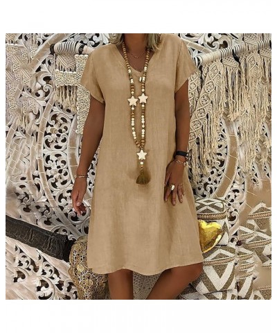 Womens Summer Floral Print Sleeveless Sundress/Short Sleeve Pockets Casual Loose Swing T-Shirt Dress 03-khaki $9.98 Dresses