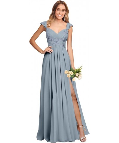 Long Bridesmaid Dresses for Women with Slit Pockets Chiffon Ruffle Formal Party Dress Dusty Blue $40.49 Dresses