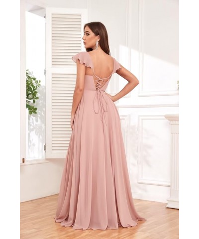 Long Bridesmaid Dresses for Women with Slit Pockets Chiffon Ruffle Formal Party Dress Dusty Blue $40.49 Dresses