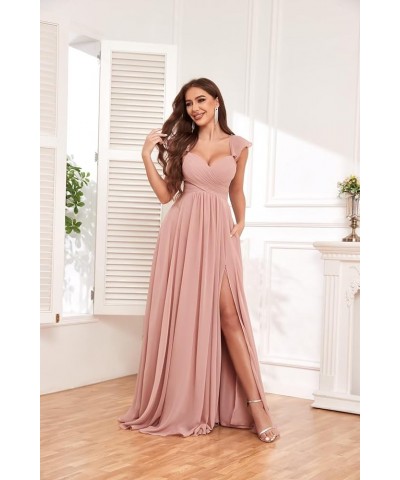 Long Bridesmaid Dresses for Women with Slit Pockets Chiffon Ruffle Formal Party Dress Dusty Blue $40.49 Dresses