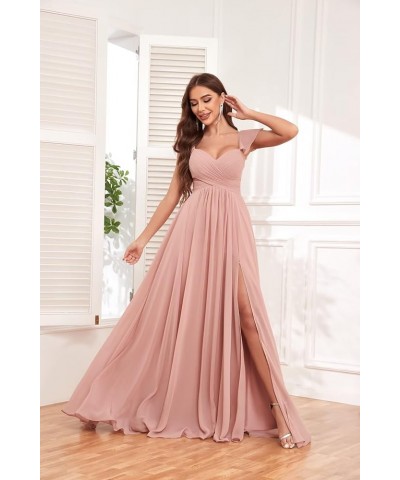 Long Bridesmaid Dresses for Women with Slit Pockets Chiffon Ruffle Formal Party Dress Dusty Blue $40.49 Dresses