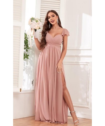 Long Bridesmaid Dresses for Women with Slit Pockets Chiffon Ruffle Formal Party Dress Dusty Blue $40.49 Dresses