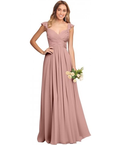 Long Bridesmaid Dresses for Women with Slit Pockets Chiffon Ruffle Formal Party Dress Dusty Blue $40.49 Dresses