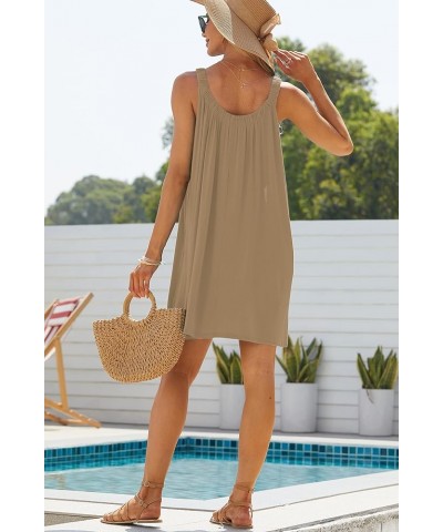 Womens Beach Cover Up Tank Dress Casual Vacation Beach Outfit Summer Cover Up Dress Summer 2023 Khaki $11.60 Swimsuits