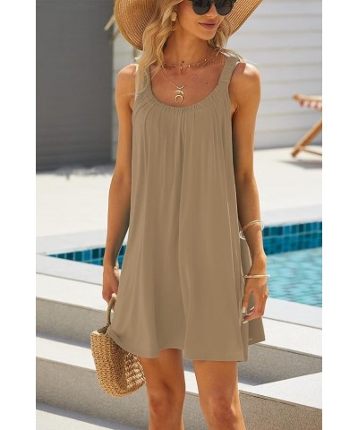 Womens Beach Cover Up Tank Dress Casual Vacation Beach Outfit Summer Cover Up Dress Summer 2023 Khaki $11.60 Swimsuits