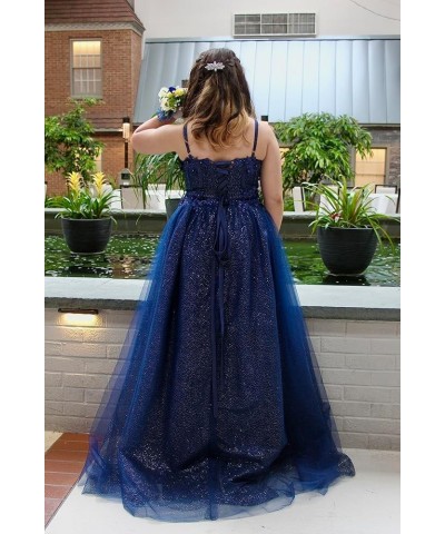 Tulle Prom Dresses Sparkly Spaghetti Straps Sparkly Sequin Evening Dress for Women with Slit Emerald Green $43.34 Dresses