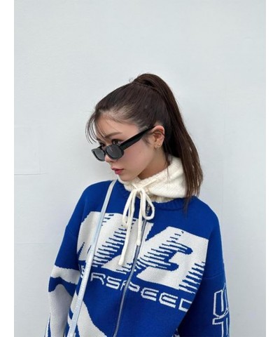 Womens Zip Up Cardigan Sweaters Oversized Knit Racing Cardigans Sweater Streetwear Pullover Unisex 01-blue $34.80 Sweaters