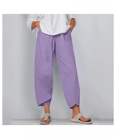 Linen Wide Leg Pants for Women Summer Casual Pockets Cropped Leisure Trousers Elastic Waist Capris Crop Pants Plus Size Linen...