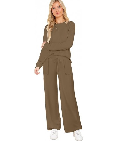 Lounge Sets for Women 2 Piece Outfits with Side Split Sweatshirt Tops and Wide Leg Sweatpants A-khaki $23.49 Activewear