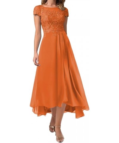 Tea Length Mother of The Bride Dress with Laces Applique Formal Wedding Guests Dress Orange $32.80 Dresses