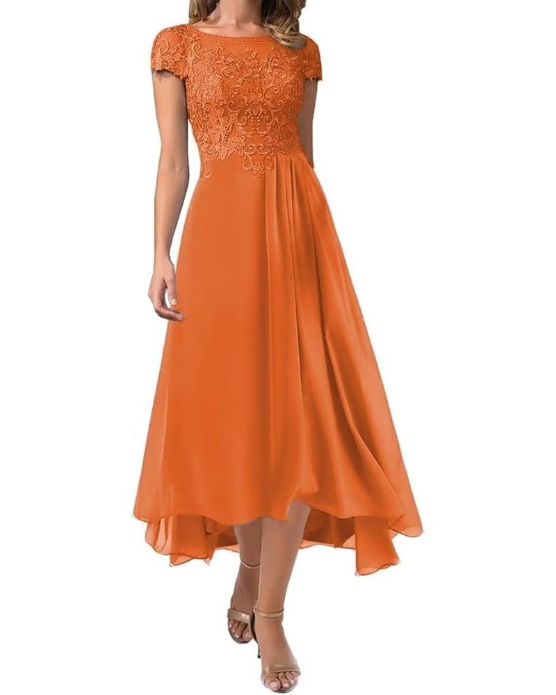 Tea Length Mother of The Bride Dress with Laces Applique Formal Wedding Guests Dress Orange $32.80 Dresses