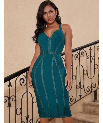 Women's Bandage Halter V Neck Midi Cocktial Bodycon Club Party Dress Green $32.50 Dresses