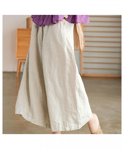 Wide Legged Pants for Women Cotton Linen Palazzo Trousers Boho Casual Capris Summer Crop Pants with Pockets J01-beige $9.89 P...