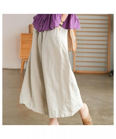 Wide Legged Pants for Women Cotton Linen Palazzo Trousers Boho Casual Capris Summer Crop Pants with Pockets J01-beige $9.89 P...