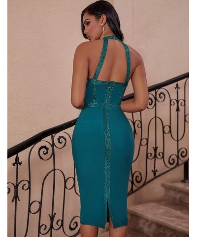 Women's Bandage Halter V Neck Midi Cocktial Bodycon Club Party Dress Green $32.50 Dresses